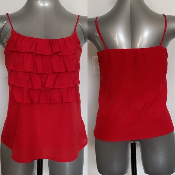 3/$15 frilly red lightweight feminine v neck cami formal office size medium - Picture 1 of 8